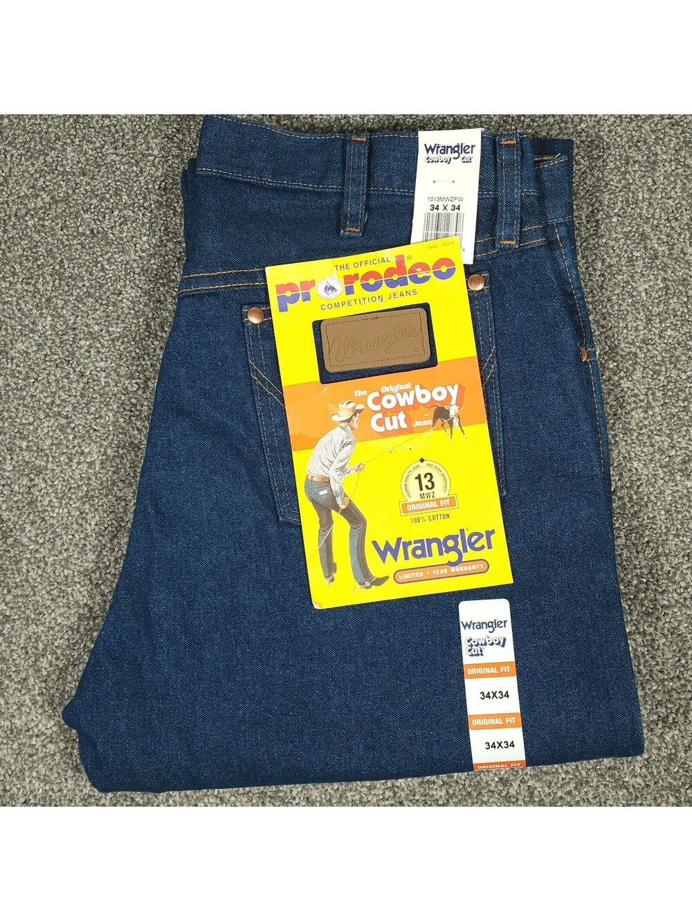 NEW VTG Wrangler Jeans Men 34x34 Blue 13MWZ Pro Rodeo Cowboy Cut USA 90s Y2K NWT